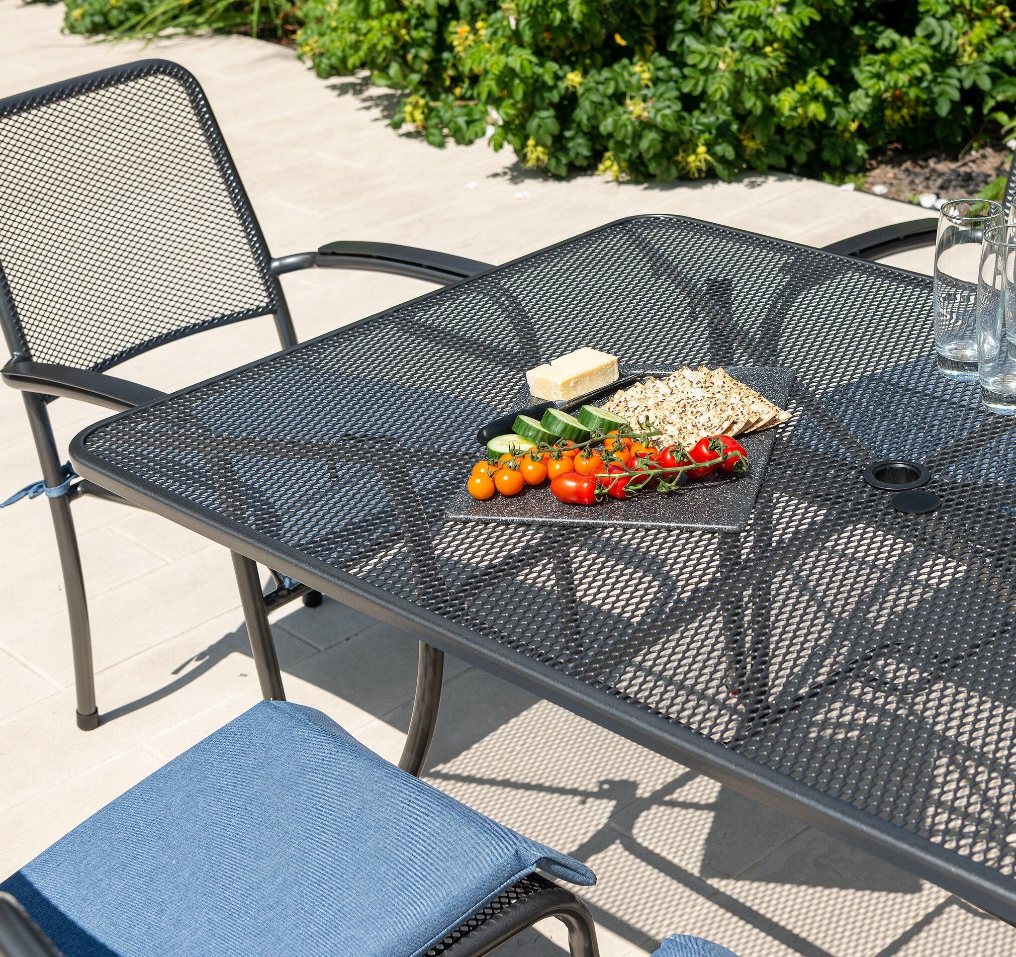 metal extending garden table and armchairs modern grey steel mesh portofino patio furniture