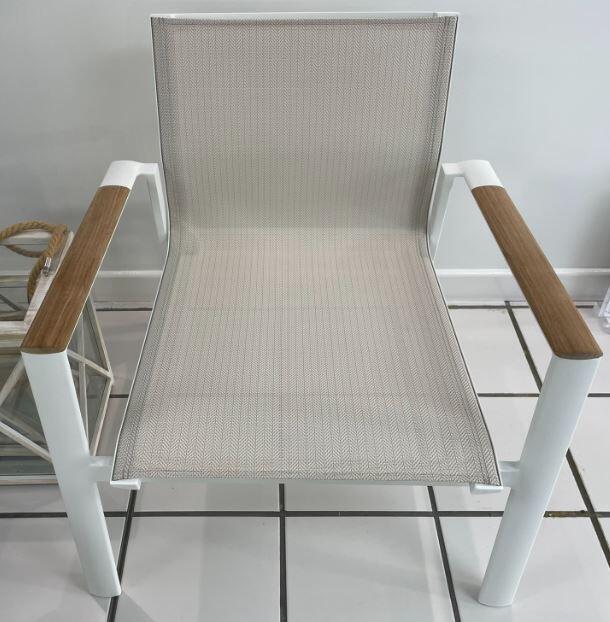garden patio outdoor dining chairs all weather sling fabric and white aluminium  aspen