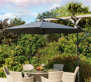 3 m cantilever garden parasol with granite parasol base charcoal grey modern patio shade