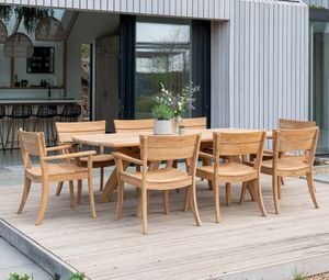 teak garden dining set 8 seater patio table and dining armchairs sorrento
