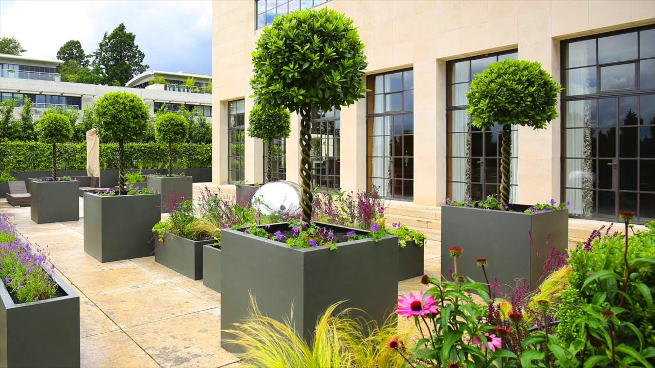 fibreglass garden trough planters in grey outdoor garden use