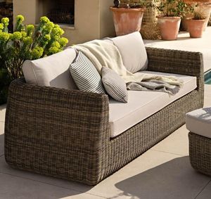 garden patio rattan lounge sofa 3 seater skala with linen look deep seat cushions