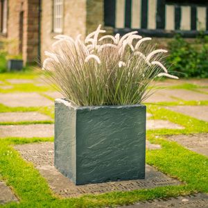 modern slate effect garden cubed planter fibreglass realistic stone finish