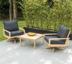 modern garden swivel chairs in roble hardwood with grey cushions