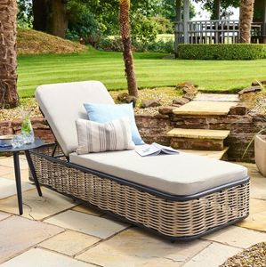sun lounger garden all weather rattan weave sunbed pools patios outdoor lounge furniture grey cushions pavilion