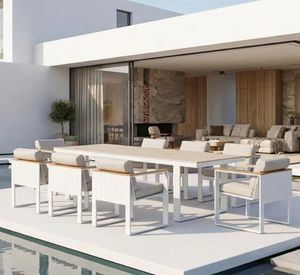 outdoor modern sintered stone garden patio dining table white aluminium 8 seater patio outdoor dining cambusa