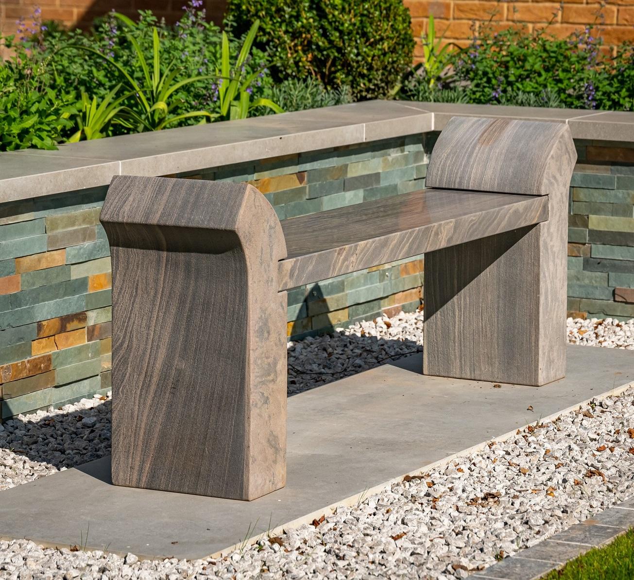 stone bench in garden shark grey natural sandstone with curved arms