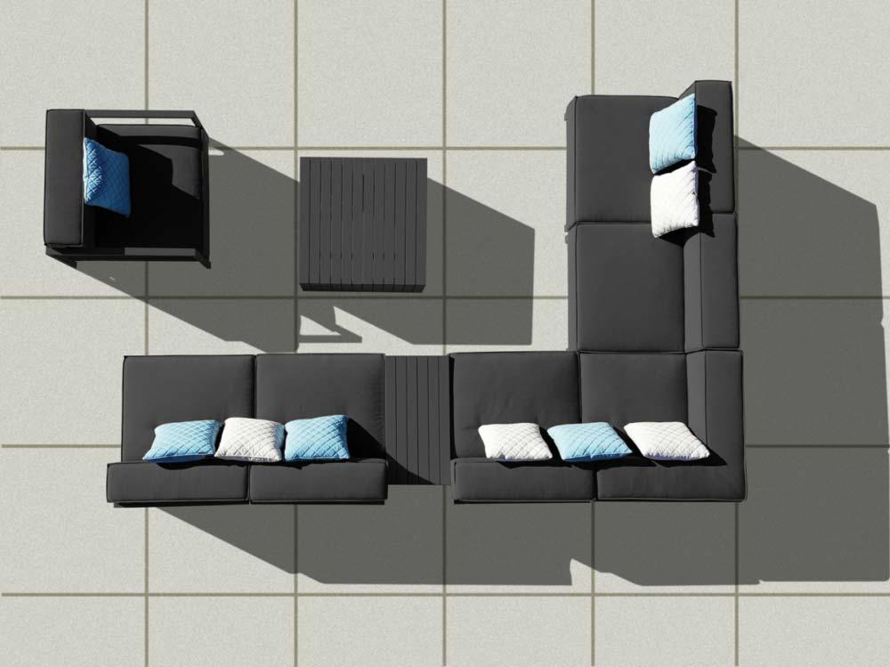 garden sofa corner set with weatherproof cushions late aerial view