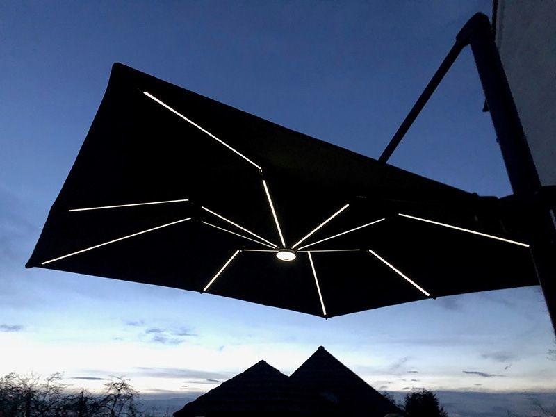 led lights on grey modern 3 m square cantilever garden parasol