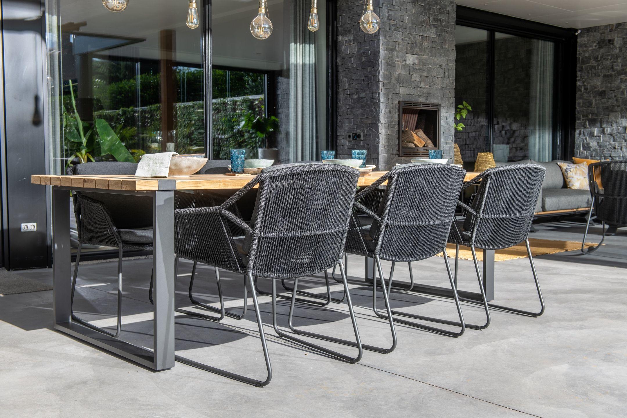garden rope weave dining chairs with 240 cm large teak and aluminium modern garden dining table
