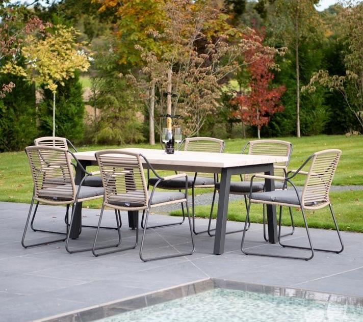 6 seater rope weave weatherproof garden dining chairs 170 cm teak table modern outdoor scandi style