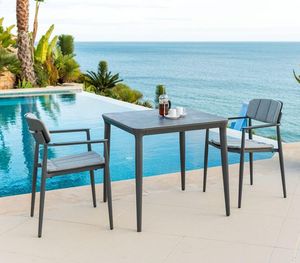 garden bistro cafe table and 2 dining chairs in grey aluminium