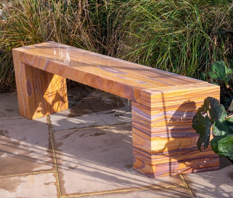 sandstone garden bench in modern rainbow natural stone angular arc