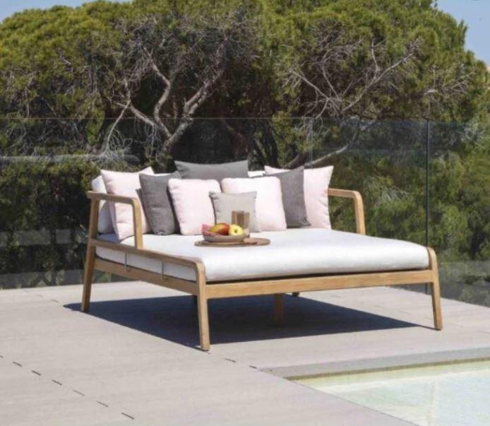 double sun lounger daybed garden outdoor patio teak luxury sunbed