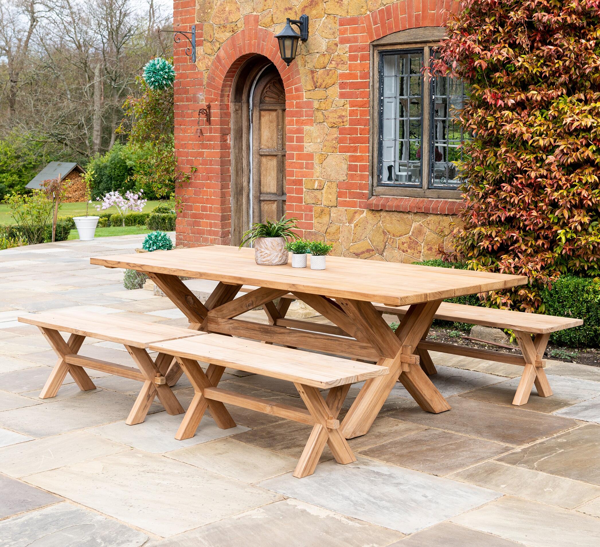 teak garden table and benches casual picnic patio set