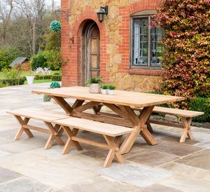 teak garden table and benches casual picnic patio set plank