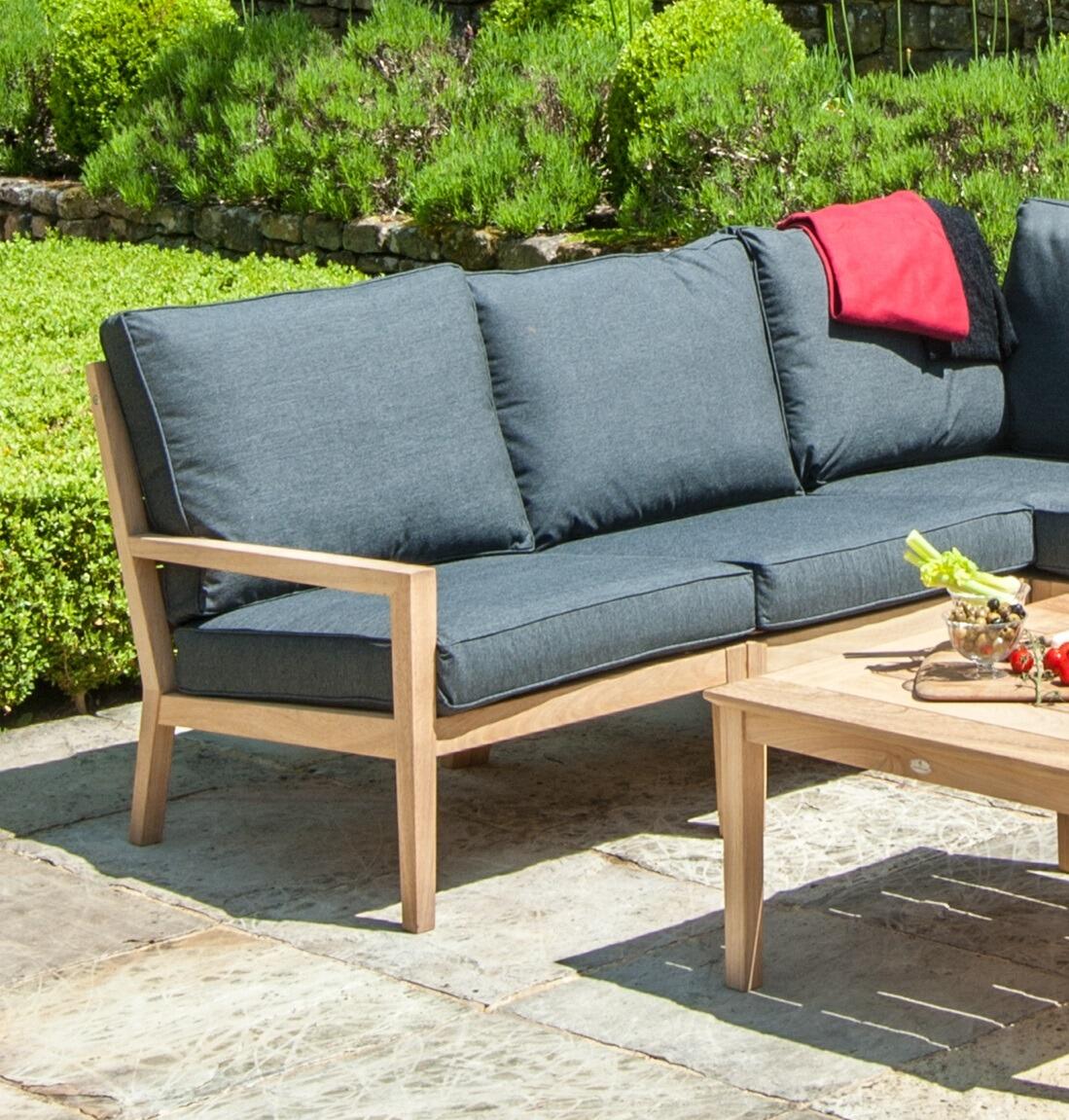 hardwood garden lounge sofa corner L shape set detail roble modern charcoal cushions