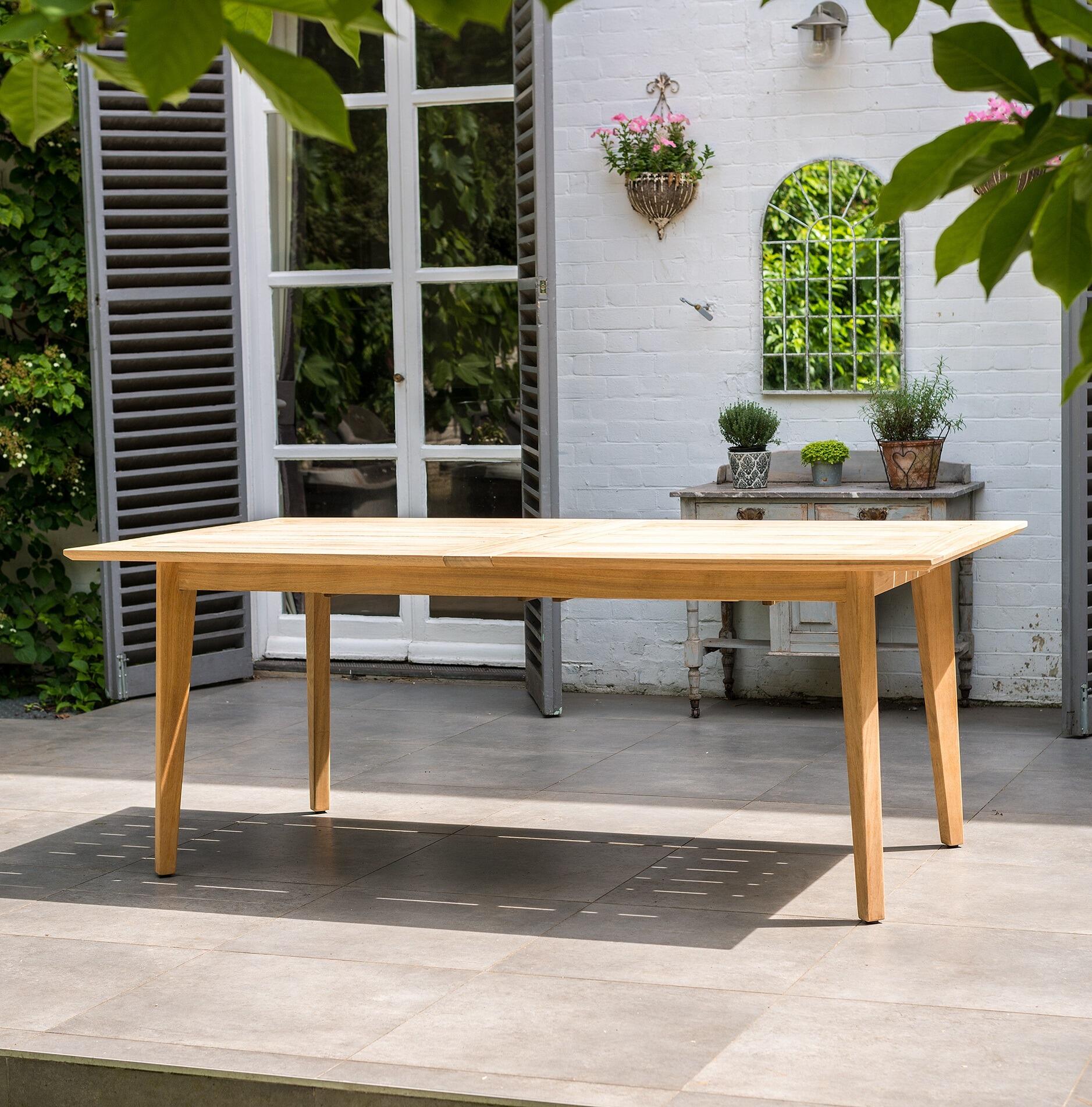 roble hardwood extending garden dining table closed 2 metre length modern outdoor eating