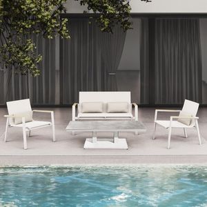 white modern garden lounge furniture sofa armchairs white aluminium and champagne sling w