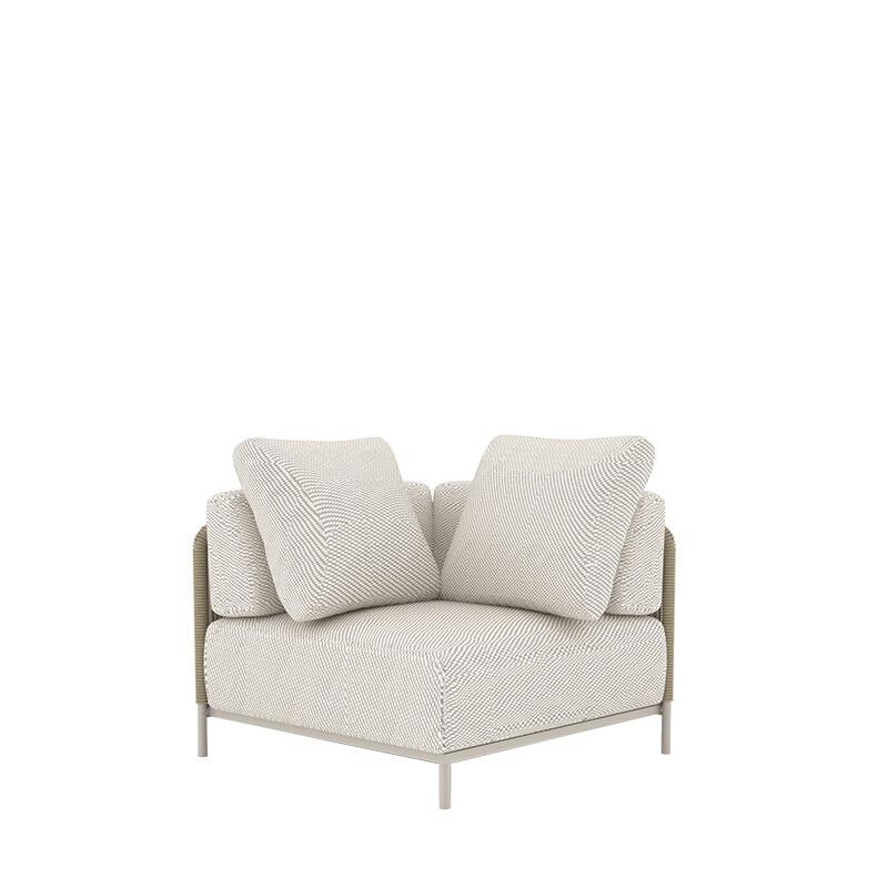modern linear rattan weave modular garden sofa corner unit all weather cushions hawaii white sand ivory
