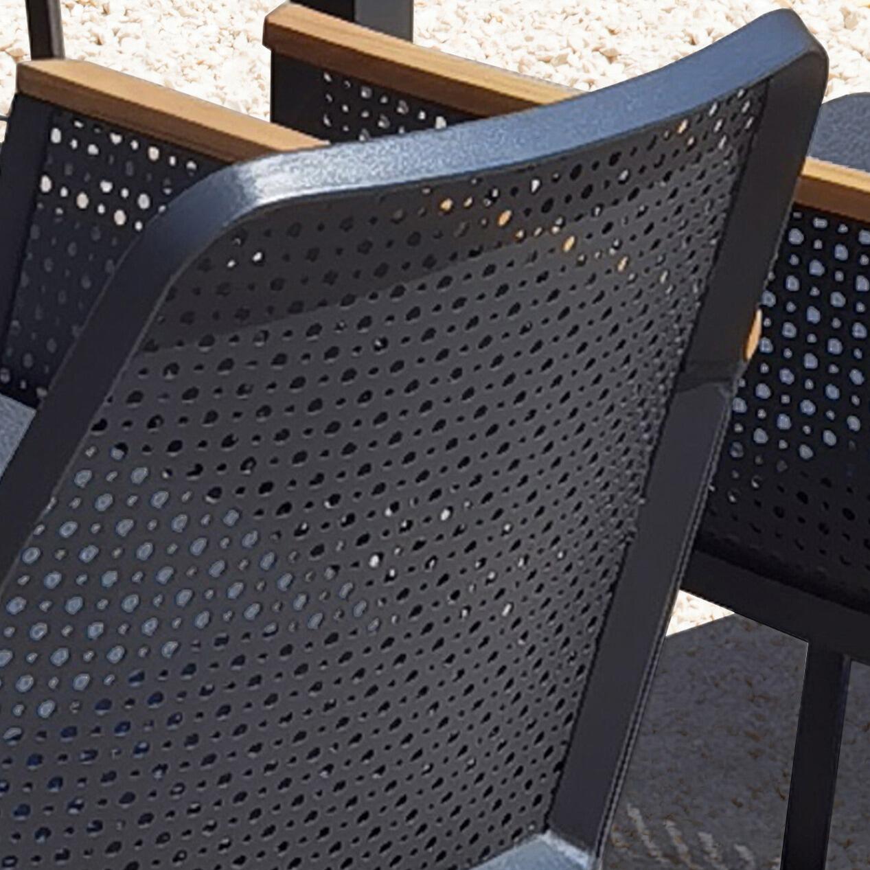 garden dining chairs detail charcoal mesh aluminium patio seating modern matrix olefin all weather fabric cushions