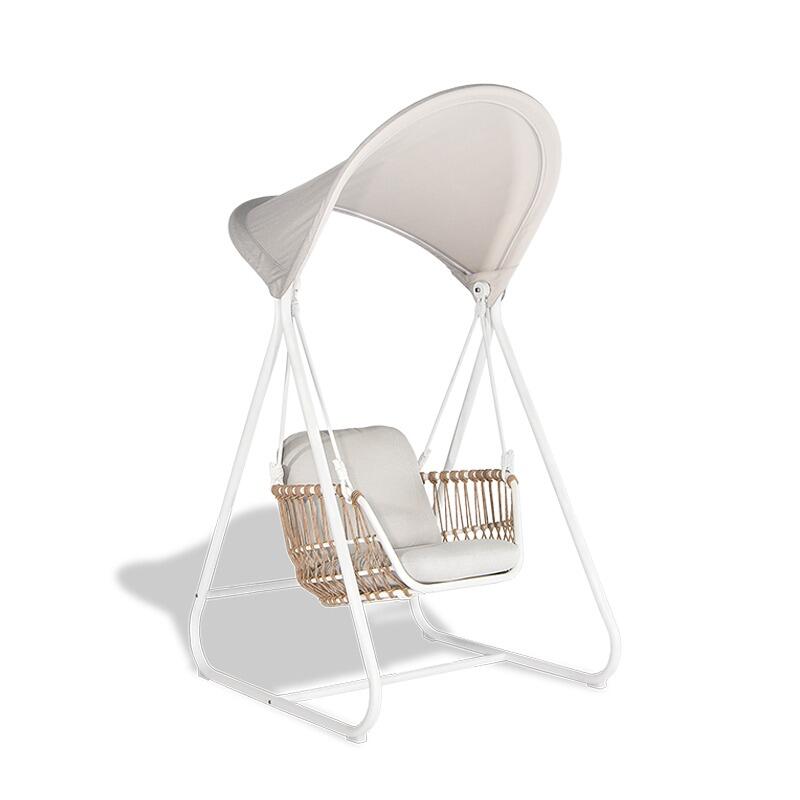 single swing seat modern garden hanging chair outdoor weatherproof aluminium and acrylic fabric cushions white natural moon