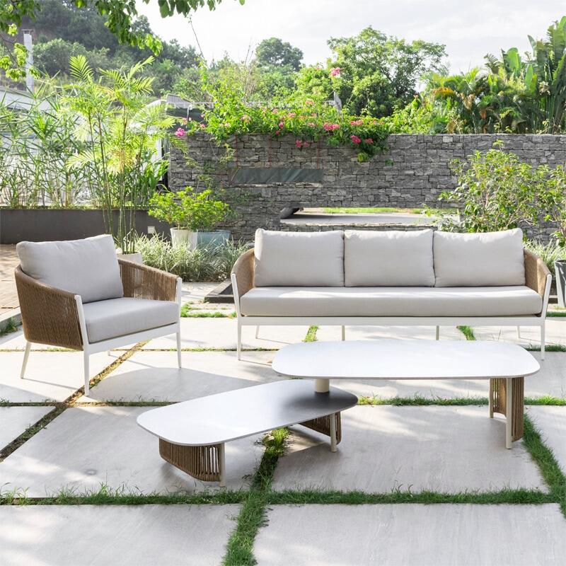garden sofa and armchair set modern ivory rattan wicker all weather cushions white aluminium outdoor patio lounging moon