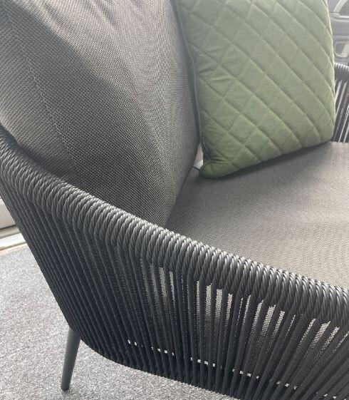 all weather rope weave garden armchair modern lounge modern black cushions grey moon detail outdoor lounging