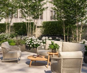 modern rope weave garden lounge set outdoor living armchairs footstool and sofa puccini teak aluminium