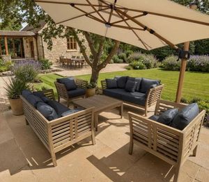 teak garden sofa and armchairs outdoor patio lounge set paris slatted wood olefin deep cushions