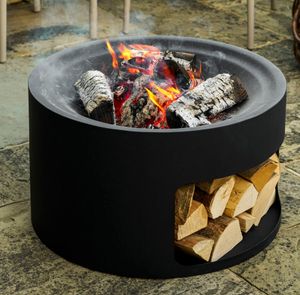 sarsden garden fire pit bowl and log store modern black steel outdoor patio heating