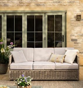 rattan garden sofa 3 seater all weather weave and cushions patio lounge furniture harting