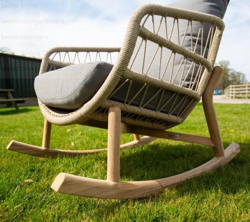 Modern Teak and All Weather Rope Garden Rocking Chair & Optional Foot Stool
