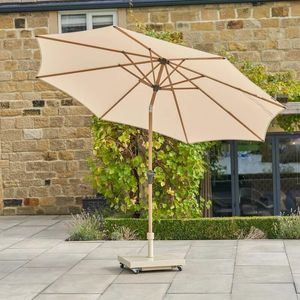 garden parasol with tilt mechanism teak effect aluminium 3 m round pearl natural canopy halo