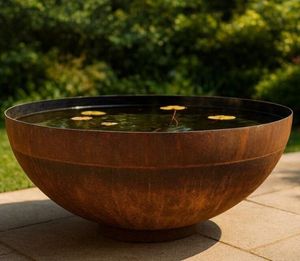 deep water bowl in corten steel for garden outdoor use black lined metal patio water feature