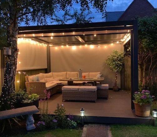 garden aluminium gazebo with extra lights  night shot