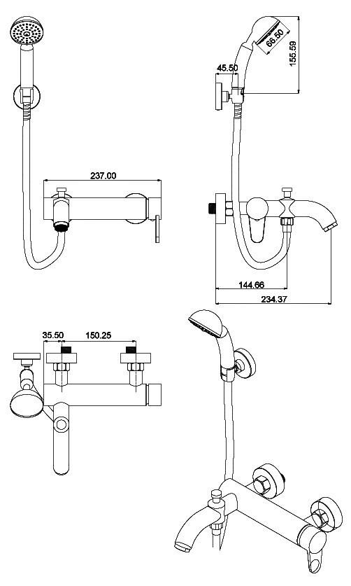 tech spec for outdoor wall mounted tap and hand held shower classic