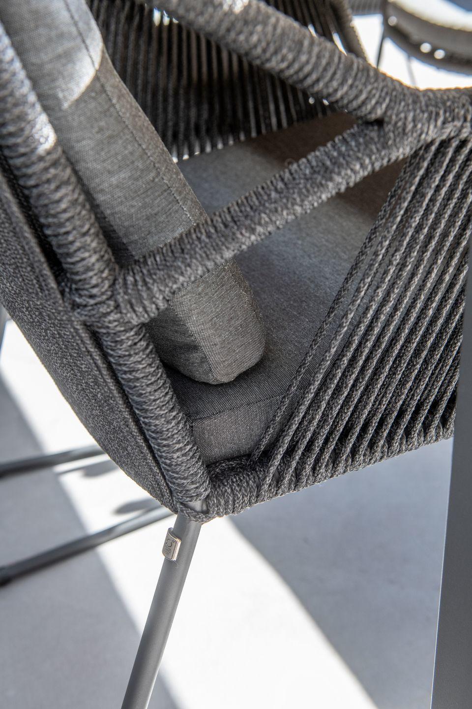 modern grey rope weave garden dining chair detail linear weave weatherproof