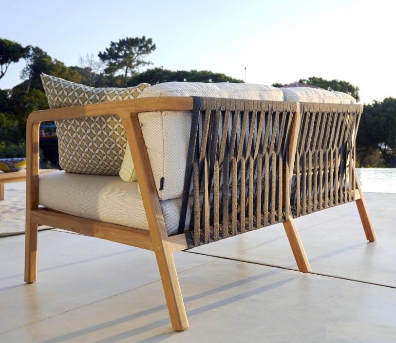 teak modern luxury garden sofa with web back detail