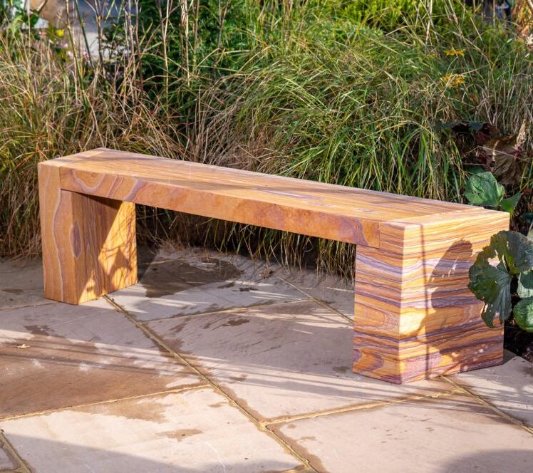 garden bench in natural rainbow sandstone stone angular design