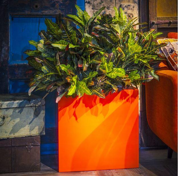 orange garden cubed square planter outdoor indoor weatherproof modern container or pot