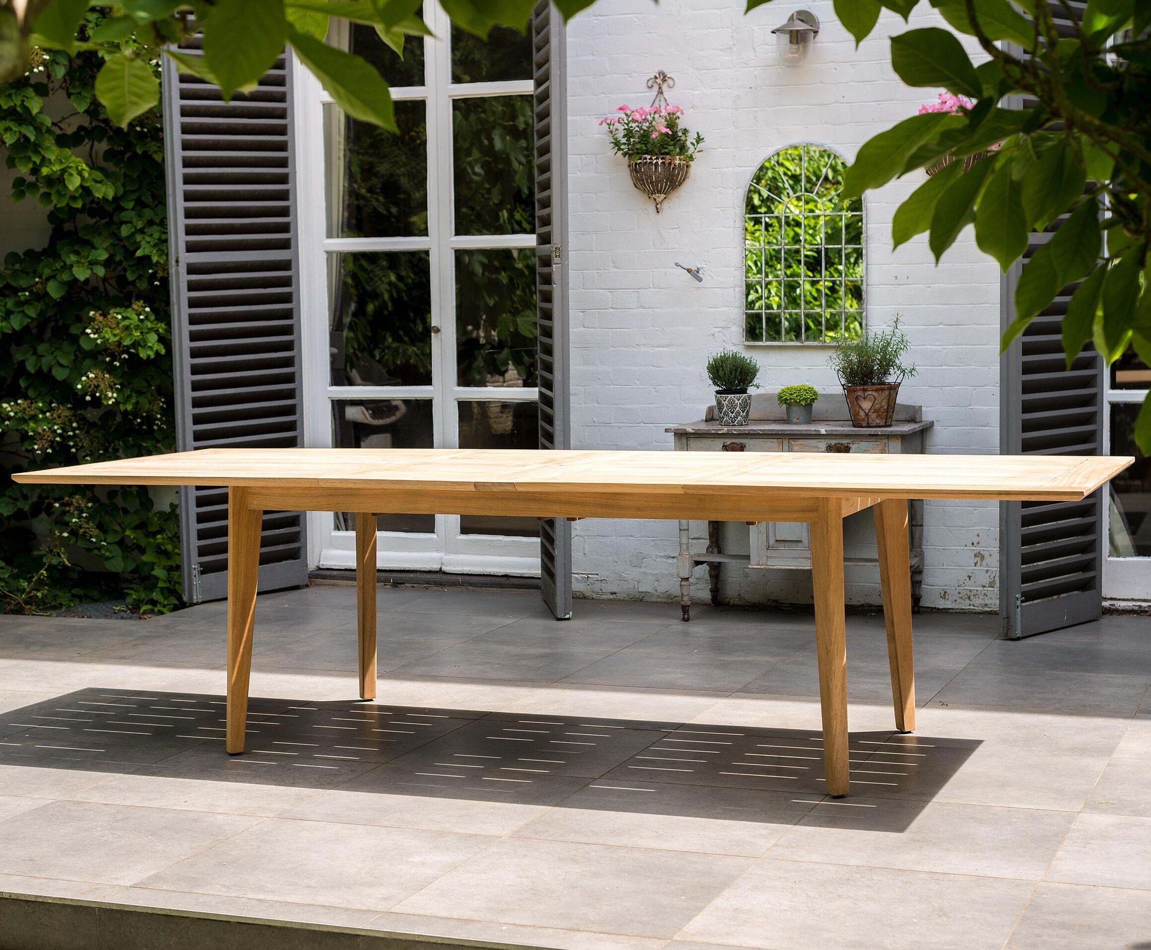 extending garden dining table full 2.9 metre length modern roble hardwood table