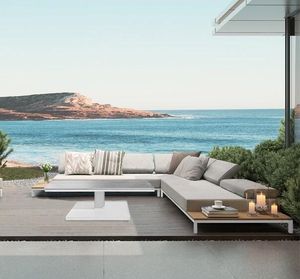 compact L corner lounge garden outdoor sofa set all weather cushions sand white aluminium