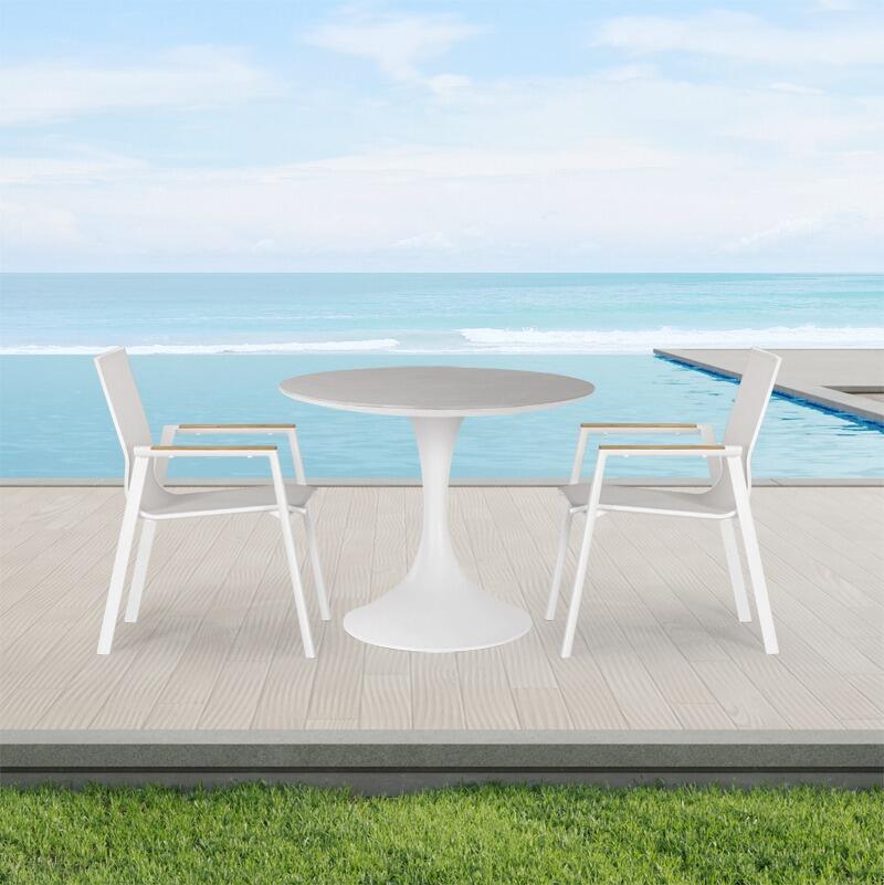 white garden bistro set all weather sling dining chairs and stone topped aluminium table aspen outdoor cafe set