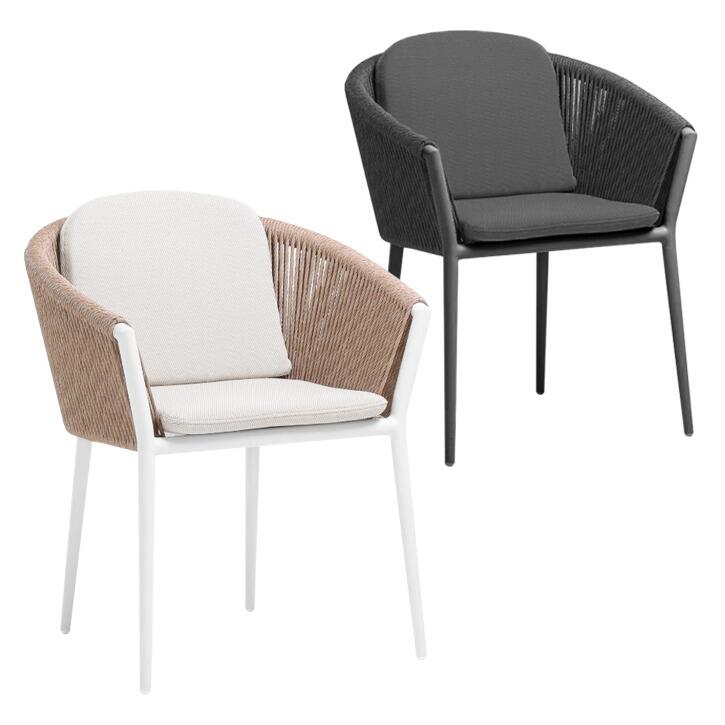 modern garden dining chairs aluminium wicker rattan grey and white all weather cushions