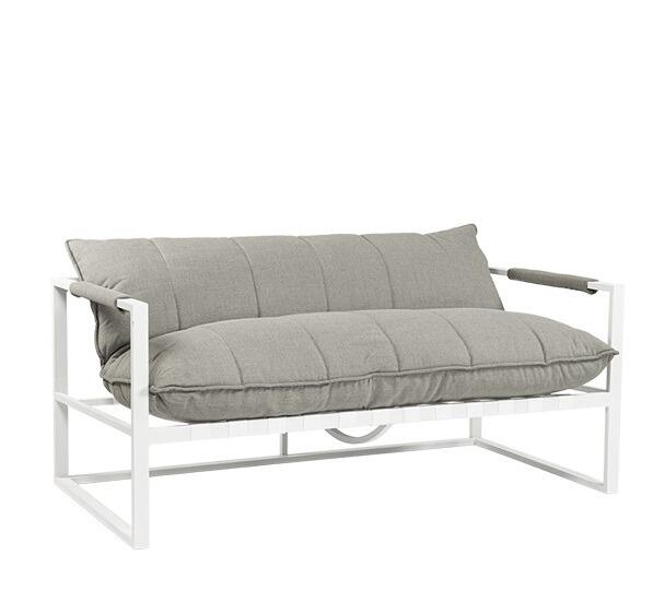 white aluminium metal garden lounge sofa all weather fabric cushions sunbrella snug patio outdoor