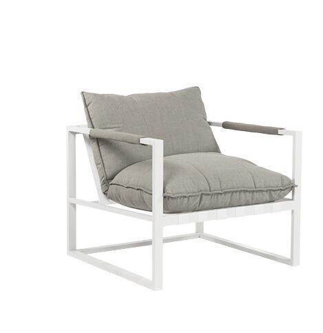 white and stone modern garden lounge chair armchair patio seating aluminium and all weather sunbrella fabric cushions