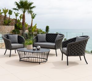 dark grey all weather rope garden lounge sofa armchairs set cushions