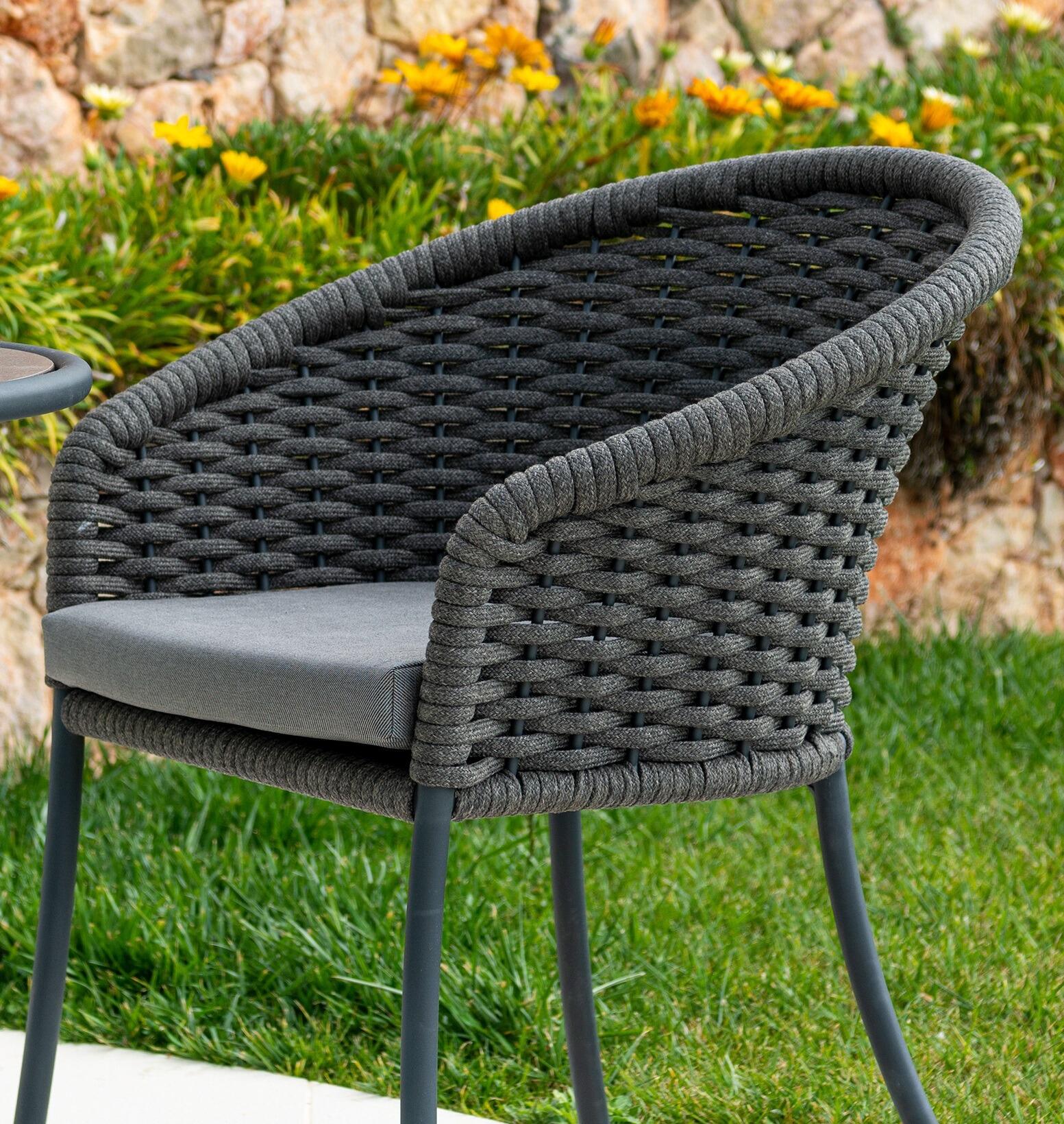 garden dining chair grey bistro all weather rope weave and cushions