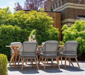 rope weave garden dining chairs all weather and 240 cm teak patio dining table sempre belair
